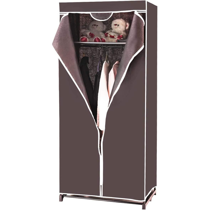 RELAX4LIFE Wardrobe with Metal Frame, Fabric Closet with Large Storage Space, Folding Wardrobe with Cover, Textile Closet with Non-Slip Feet, Folding Clothes Closet Fabric Wardrobe (Coffee Brown)
