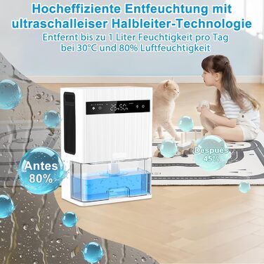 Електричний осушувач повітря 3000 мл з LED-дисплеєм, тихий осушувач для дому, ідеальний для квартири, ванної кімнати, підвалу, з автоматичним вимкненням та кольоровою нічною підсвіткою