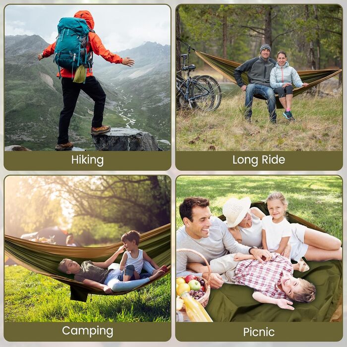 Гамак для двох осіб XXL 300x200 см – Складаний, ультралегкий, переносний. Міцний гамак для відпочинку на природі (300 кг) – ідеально для саду, кемпінгу, подорожей (мілітарі)