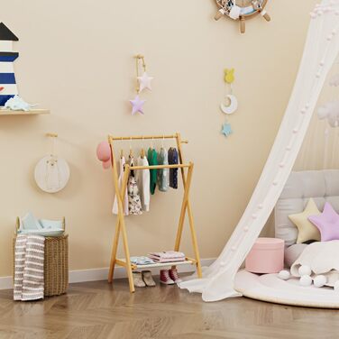 Kids' Clothes Rack, Small Clothes Rack for Toddlers and Pets, Dress-Up Rack with Storage Shelf and Double Rods, Folding Clothes Rack for Kids' Rooms (Standard Size) (Small Size)