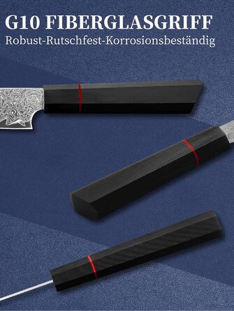 Японський ніж кухарський з дамаської сталі Plys: професійний ніж шеф-кухаря з чорним дерев'яним руків'ям, ніж для фруктів