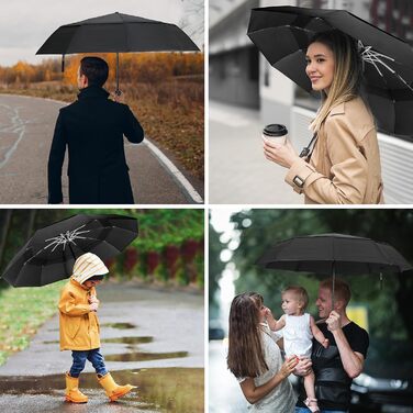 Чорний парасолька Herreicher туристичний автоматичний штормостійкий з алюмінієвим каркасом, компактний, 102 см, 10 спиць, для чоловіків/жінок/дітей/літніх людей