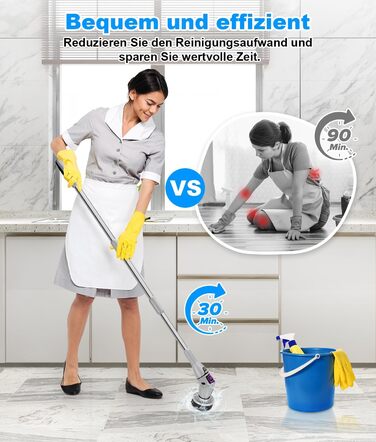 WADEO Electric Cleaning Brush, 17-in-1 Electric Cleaning Brush with Interchangeable Brush Heads and Adjustable Handle, Electric Scrub Brush for Bathroom, Kitchen, Car, Tiles, Floor (Gray)