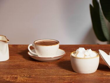One more Cappuccino cups made of white ceramic, with saucers, 190 ml, espresso cups 4-piece set, for cafe and mocha, creamy white