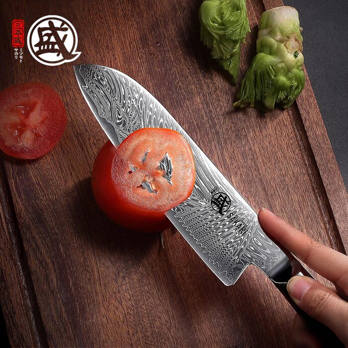 Японський кухонний ніж Santoku MITSUMOTO SAKARI, порошкова сталь VG-Pro, чорна ручка, 17 см