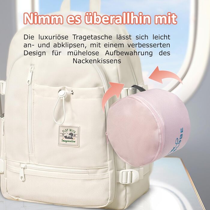 Подушка для шиї Proglobe, 100% Memory Foam, ортопедична, для подорожей (літак, авто, поїзд), з маскою для сну, сітчаста сумка (рожевий)