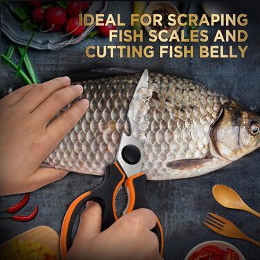 Універсальні кухонні ножиці 21 см з нержавіючої сталі, для риби, птиці, горіхів, з захистом леза, підходить для лівшів, можна мити в посудомийній машині