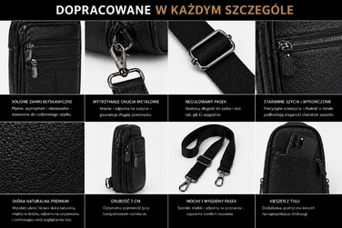 Чоловіча шкіряна сумка-месенджер через плече, натуральна шкіра, чорна