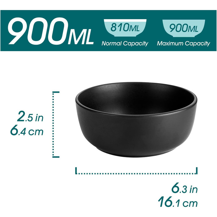 Набір супових та салатних мисок Vancasso PLAYA, 6 шт., 0.9 л, чорний, кераміка