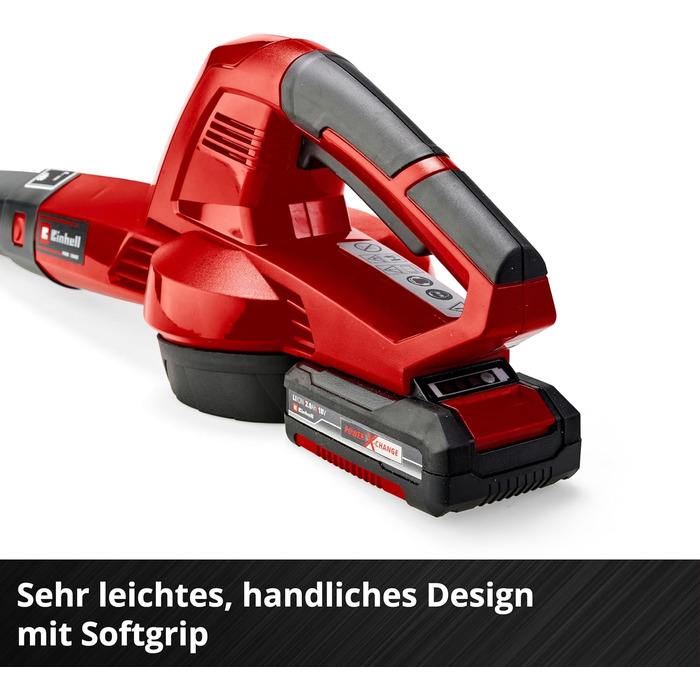 Акумуляторний повітродув Einhell GC-CL 18 Li E Kit, 18В, 210 км/год, регулювання швидкості, м'яка ручка, акумулятор 2,0 А·год і зарядний пристрій, Power X-Change