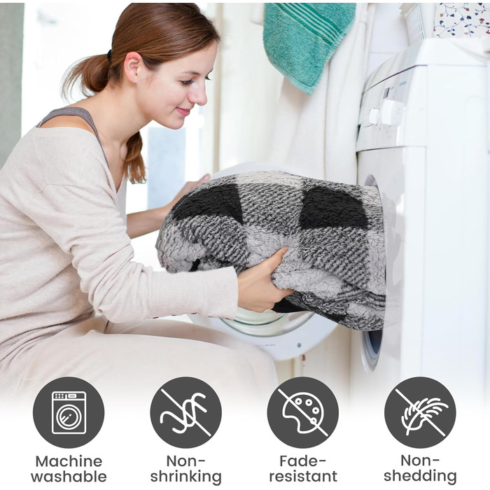 Водонепроникний килимок для собак, 152x127 см, фланель та шерпа, для середніх та великих собак, чорний в клітинку