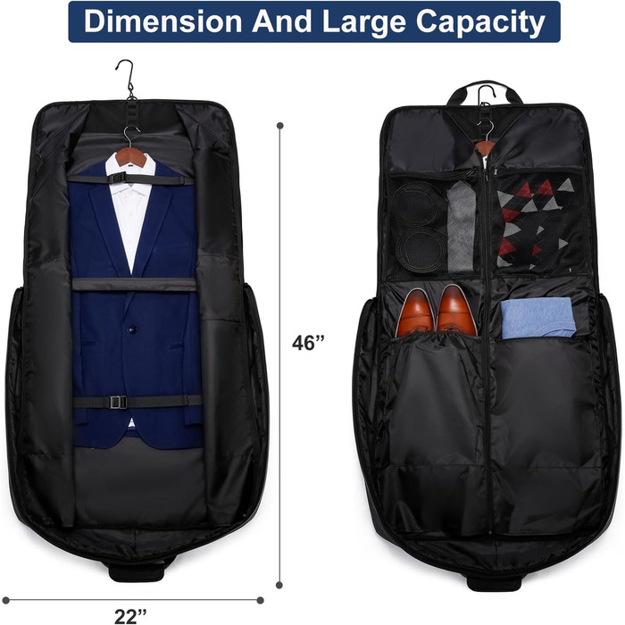 Garment Bag for Men - 40 Inch Carry-on for Up to 3 Suits, 2-in-1 Hanging Suitcase, Foldable Travel Duffel Bag for Business, 15.6 Inch Laptops - (Black-Brown)