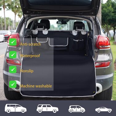 Захист для багажника автомобіля для собак, SUV, чорний килимок з захистом боків та бампера, водовідштовхувальний, універсальний, 205x115 см