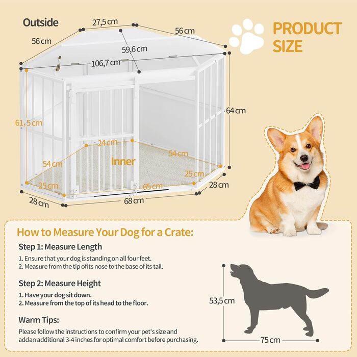 Клітка для собак Hzuaneri Eck-Hundekäfig: зручна собача будка з подушкою та розсувними дверима, 107 x 59,6 x 64 см, білий колір, DFC85903W