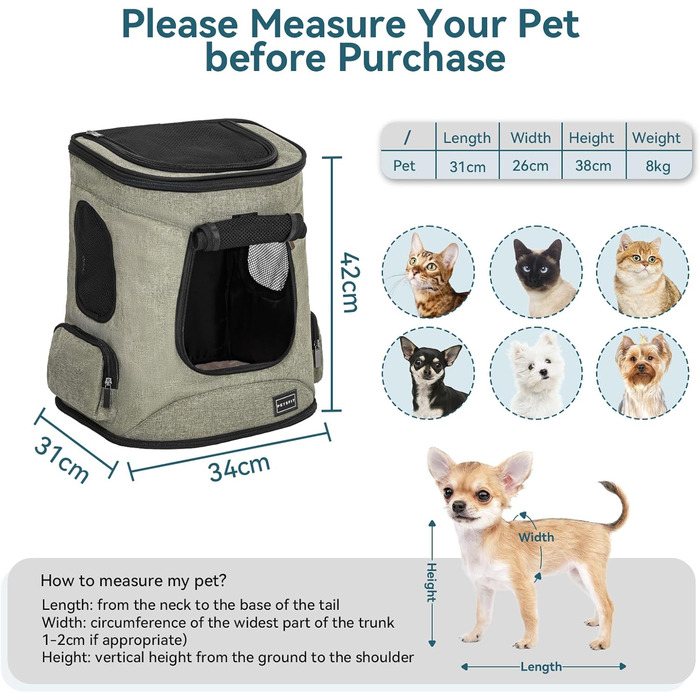 Рюкзак для кота та собаки Petsfit - зручний та дихаючий, до 5 кг, зелений