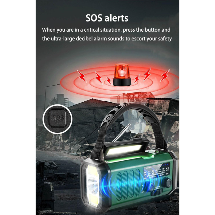 Радіо TKMARS на сонячній батареї 20000mAh з ручним заводом, FM/AM, SOS-сигнал, ліхтарик, компас. Зарядка телефонів USB