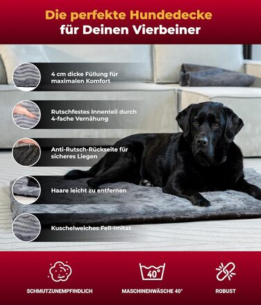 Килимок для собак Преміум-якість з наповнювачем та антиковзаючою основою L (75x115 см) – М'який та Практичний – Зручна Деки для собак – Антрацитовий колір, Виготовлено в Німеччині 75x115 см