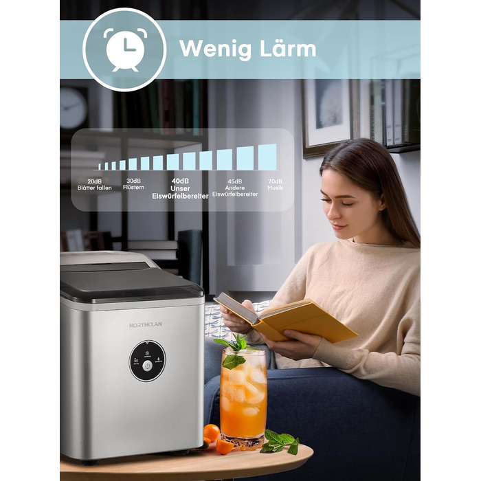 2024 Ice Maker Test Winner - 14kg Capacity, Fast Ice Production, Quiet Operation, 120W with Scoop & Basket - Compact Ice Maker for Home & Office (Silver)