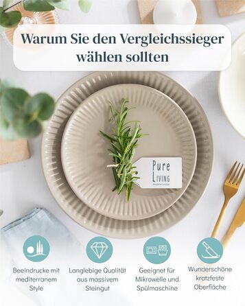 Набір посуду Steingut Hygge 24 елементи (6 осіб), світло-коричневий, преміум якість