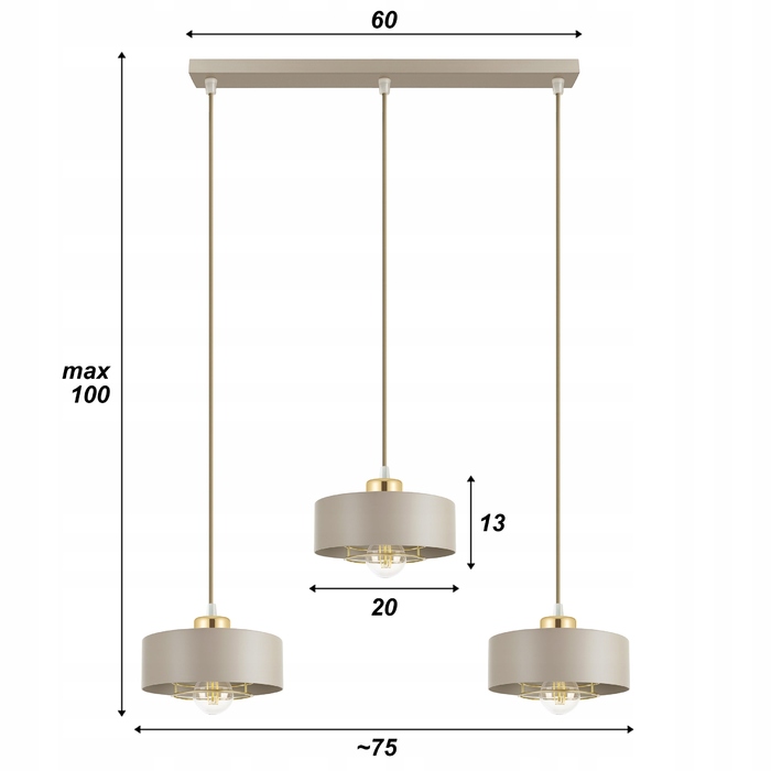 Підвісна лампа LEDLUX бежева, металева, 3xE27 із золотистими деталями