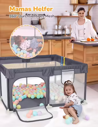 Dripex Playpen Baby 120x180cm, Playard Baby 300D Oxford Fabric, Baby Playpen with Breathable Mesh, Large Safety Play Area, Playpen, Grey