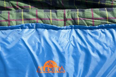 Спальний мішок Alexika Tundra Plus - теплий, зручний, прямокутний, 3-сезонний для дорослих та сімей, для кемпінгу та відпочинку на природі при низьких температурах (-2°C), з компресійним мішком, ліворуч