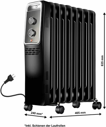 Електричний масляний радіатор BlueCraft 2000W з термостатом, 3 режими нагріву (800/1200/2000W)