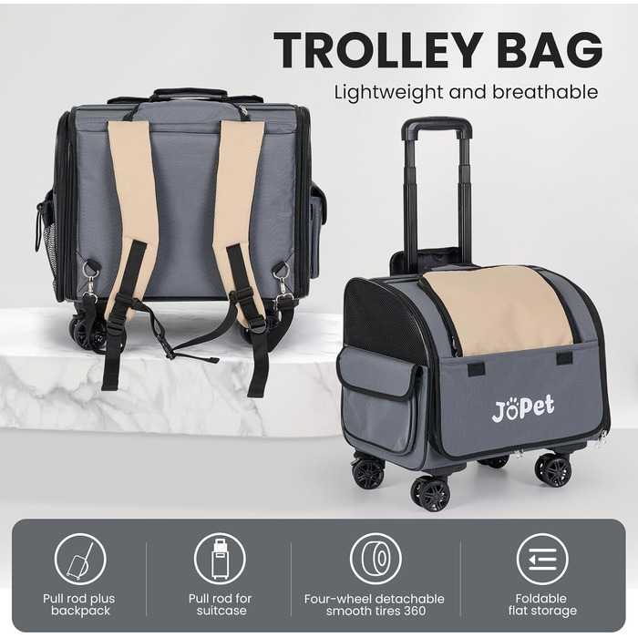 Сумка-переноска для тварин на колесах, рюкзак для собак та котів, сумка для подорожей, сіра