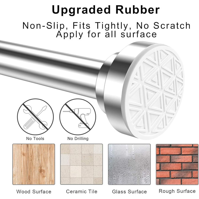 Труба для шторки у ванну/душ, телескопічна, без свердління, 60-290 см (срібляста)