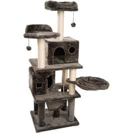 JAMAXX Преміум Дряпка для котів XXL, 165 см, надміцний, 9 товстих стовпів, міцна основа 3 см, супер м'який плюш, PCT6006 темно-сірий (грау-браун)