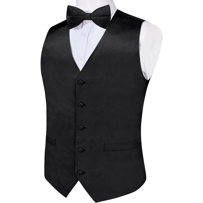 Жилет DiBanGu з атласу для чоловіків + краватка-метелик. Чорний, розмір XL. Ідеально для весілля, вечірки, костюма або смокінгу.