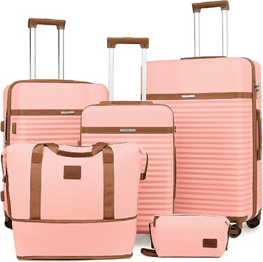 Набір валіз Joyway ABS з розширенням, 5шт, білий (рожевий), з TSA-замком та 4 колесами