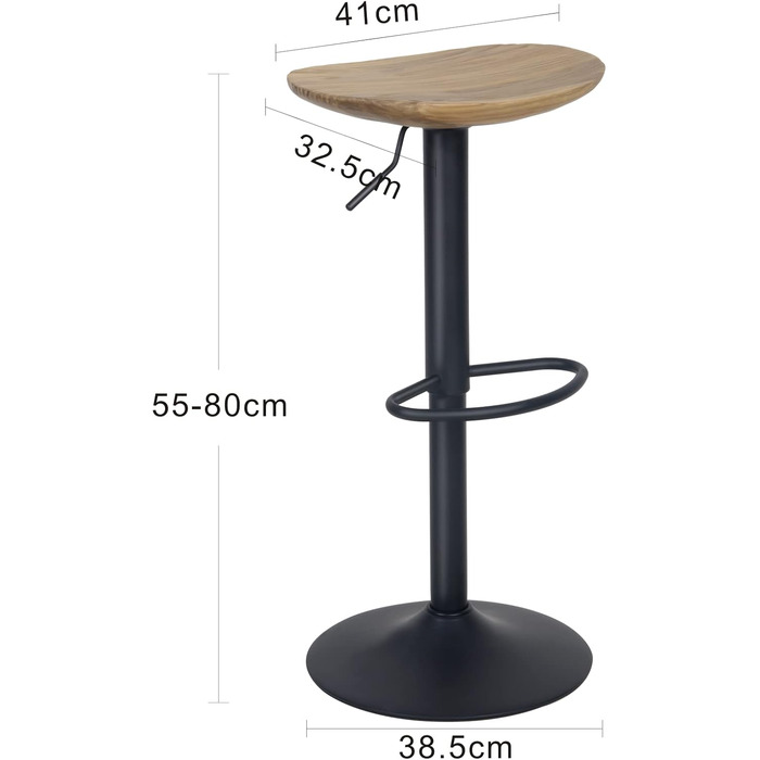 Kidol Adjustable Height Bar Stools 2-Pack - 360° Swivel, Round Wooden Seat, Metal Frame, for Kitchen/Bar/Living Room (Brown)