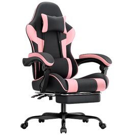 Ігрове крісло Gamer з підставкою для ніг та підголівником, ергономічний геймерський стілець з підтримкою попереку, витримує до 200 кг (Рожевий + Чорний)