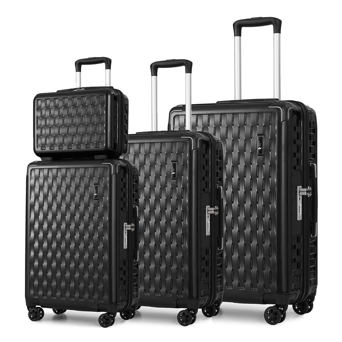 Набір валіз Sea Choice 4 шт. з жорстким корпусом, захист кутів, чорний (M-L-XL, 55/65/75 см) + косметичка, TSA-замок