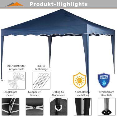 INSTENT Pavilion 3 x 3 m Basic, waterproof, UV protection 50+, (Blue)