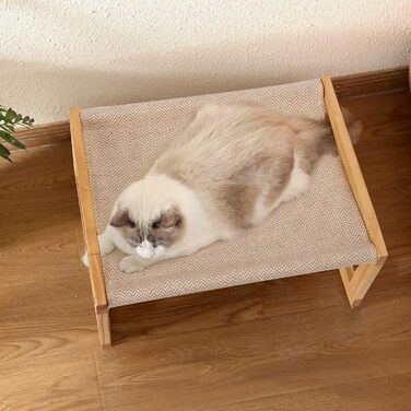 Cat bed and dog bed, elevated, large and breathable, made of high-quality birch plywood, 53W x 42L x 25H cm - ideal for cats and small dogs