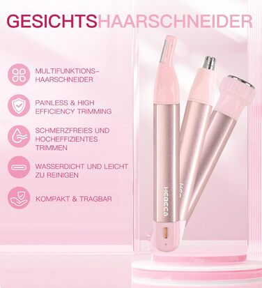 Електричний тример для обличчя для жінок 3-в-1: тример для брів, волосся на обличчі, носа. Бездротовий, вологостійкий, рожевий