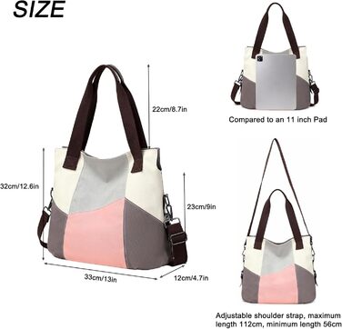 Сумка жіноча Canvas через плече Hobo великої місткості, рожева - для школи, шопінгу, повсякденного використання