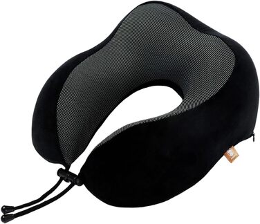 Подушка для шиї з піною з пам'яті, 360-градусна підтримка голови, зручна та легка, ідеальна для сну в літаку, авто, поїзді, автобусі та вдома, з чохлом для зберігання (Чорна)
