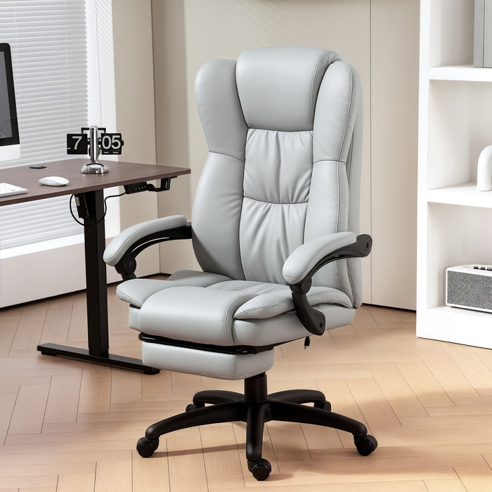 Vinsetto Adjustable Swivel Chair with Footrest, Headrest, Massage Function, Faux Leather, 68.5x68.5x113-121cm