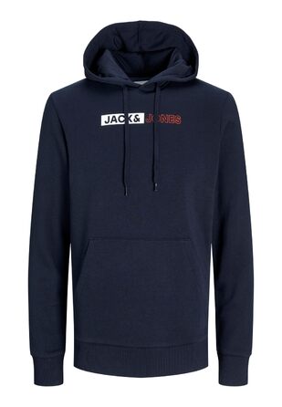 Чоловічий теплий худі з принтом JACK & JONES JJEOGO Basic — темно-синій, розмір 8XL