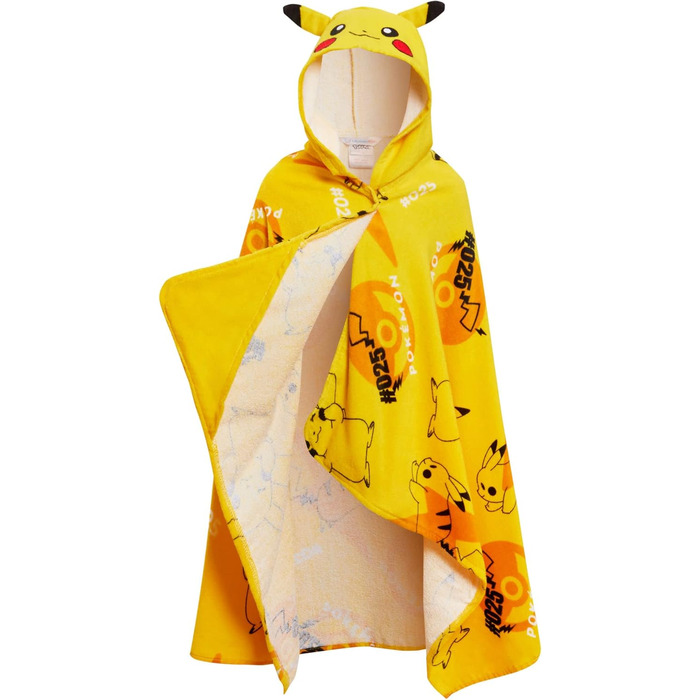 Pikachu Hooded Towel 100% Cotton Kids 3D Ears Costume Pikachu Poncho Beach Towel Swim Towel