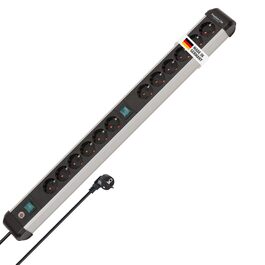 Бренненштуль Преміум-Алю-Лайт Розподільник розеток 12-фазний з алюмінію (багаторозетова панель з 2 вимикачами та 3м кабелем, Made in Germany), Нова версія Single