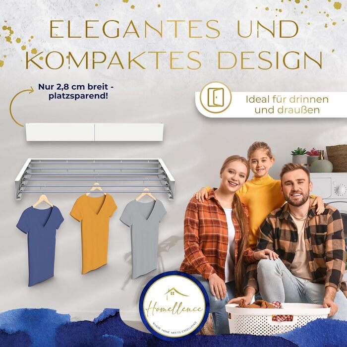 Настінна сушилка для білизни Homellence - висувна, розкладна, 3,50 м, біла