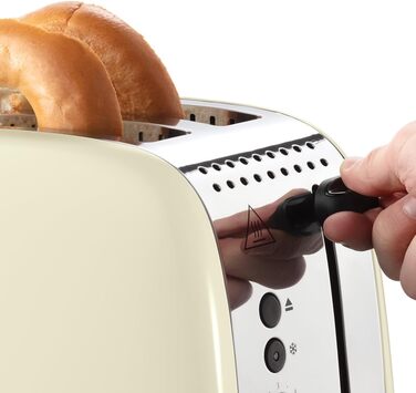 Тостер Russell Hobbs Colours Plus, 2 скибки, нержавіюча сталь, кремовий, широкі відсіки, підставка для булочок, 6 режимів підсмажування, функція розморожування, Lift & Look, 1600 Вт