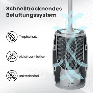 Силіконова щітка для унітазу Maxuni Stück з тримачем, без свердління, для кріплення на стіну/підлогу, довгий руків'я