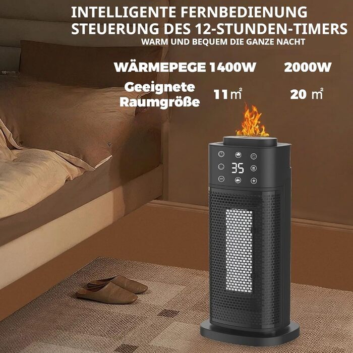 Керамічний обігрівач з низьким споживанням енергії, тихий, 2000W. 3 режими нагріву, таймер, функція зволоження повітря, захист від перегріву. Підходить для офісу, вітальні, спальні