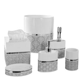 Набір аксесуарів для ванної кімнати Creative Scents Mirror Damask, 6 предметів (сірий та білий): дозатор мила, мильниця, стакан, тримач для зубних щіток, коробка для серветок, кошик для сміття