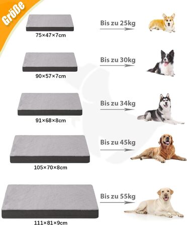 Ортопедичне ліжко для собак KSIIA, великі породи, 105x70 см, знімний чохол, двостороннє, темно-сірий (75x47x7 см)